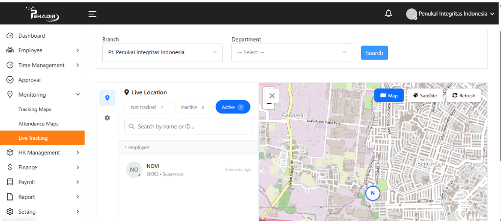 Dashboard Live Tracking Pehadir